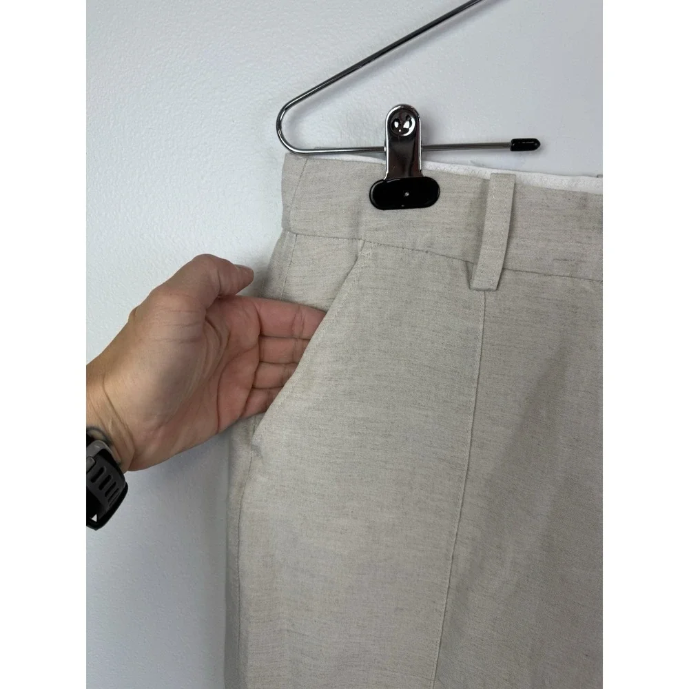 H&M Linen Blend Tan Cropped Pleated Womens‎ Trousers Sz 8